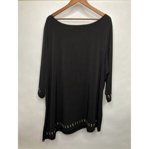 Susan Graver Artisan Top Womens 3X Black Asymmetrical Studded Office Stretch
